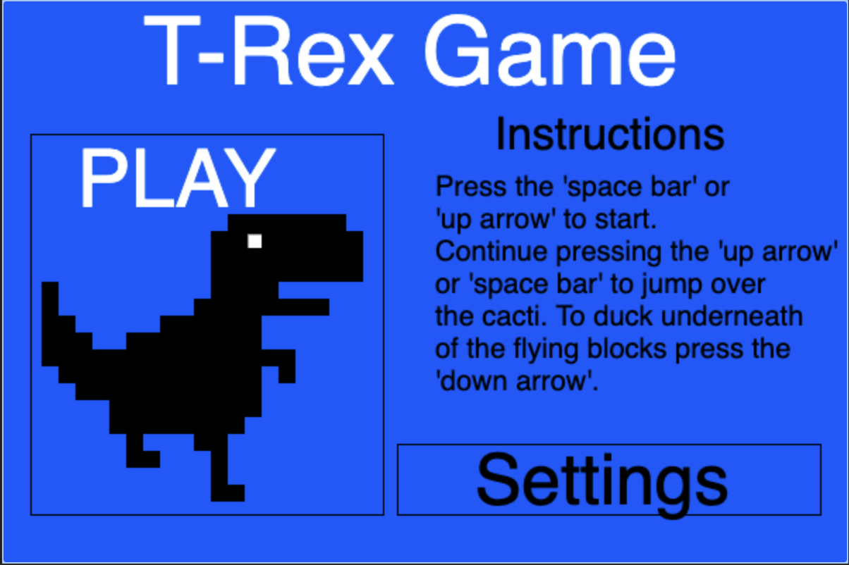 picture of the title screen on my version of T-rex game